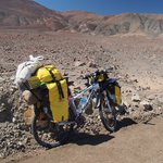 Bike and desert mountains